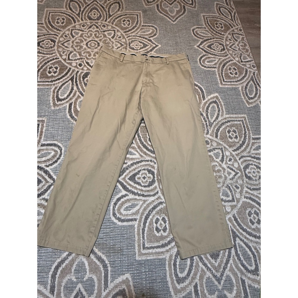 Mens Tan Khaki Chino Pants Straight Leg Flat Front Cotton Blend Trousers 40x26.5